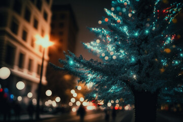 Fototapeta premium christmas tree in the city made by generative ai