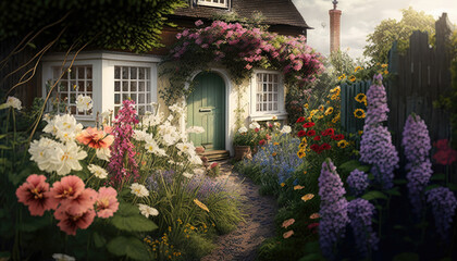 Fototapeta na wymiar Cottage Garden in full bloom