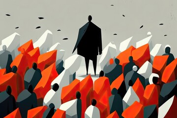 image of a single figure symbolizing the importance of leadership and trust in a chaotic world. Art painting.. AI generation.