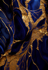 Abstract royal blue marble background with golden veins, marble stone texture pattern design for wall and floor tile.	