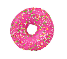 Pink donut isolated on transparent background, PNG.