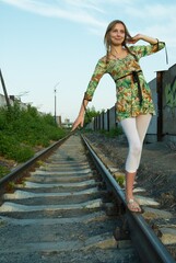 Young woman on railway