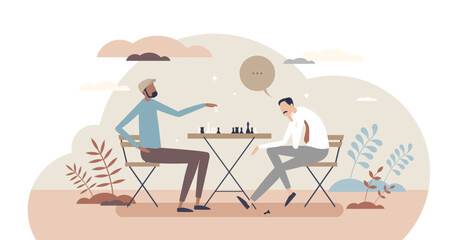 Playing chess and strategy thinking for board game win tiny person concept, transparent background. - obrazy, fototapety, plakaty