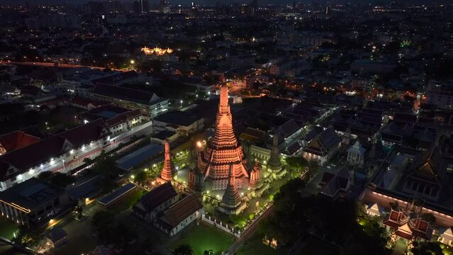 Wat Arun Temple Drone Footage