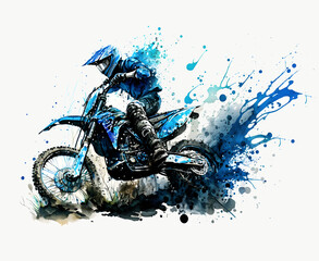 Colorful motocross rider in action in watercolor style created with Generative AI technology