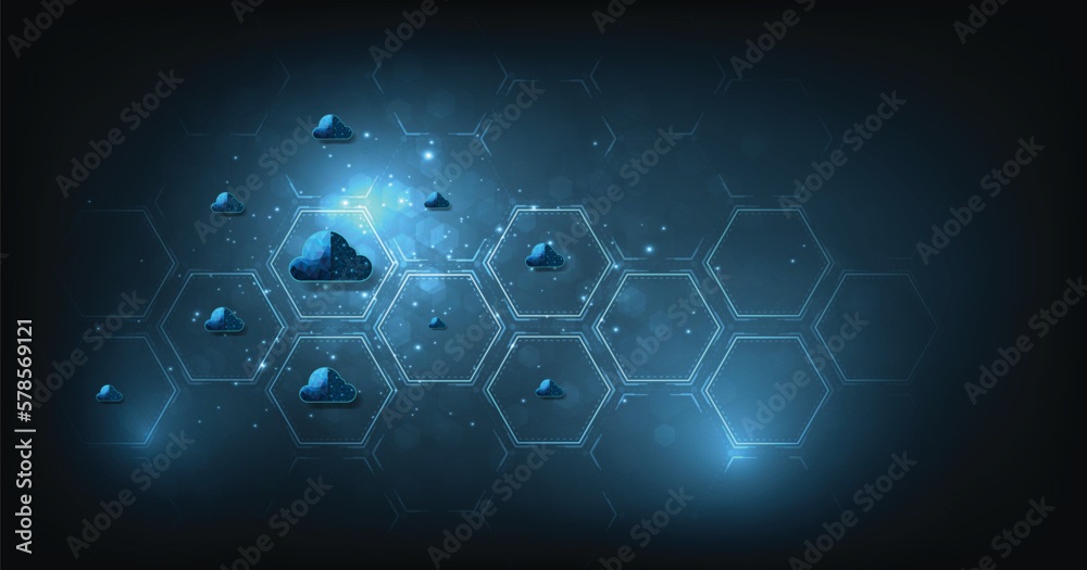 Leinwandbilder Cloud computing concept.Cloud storage with data protected exchange Cloud computing, big data center, on dark blue background.Cloud Technology illustration concept.	