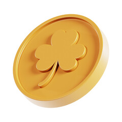 St patrick's day design element 3d. Gold coin with shamrock illustration