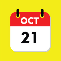 new calendar, 21 oktober icon with yellow background, calender icon