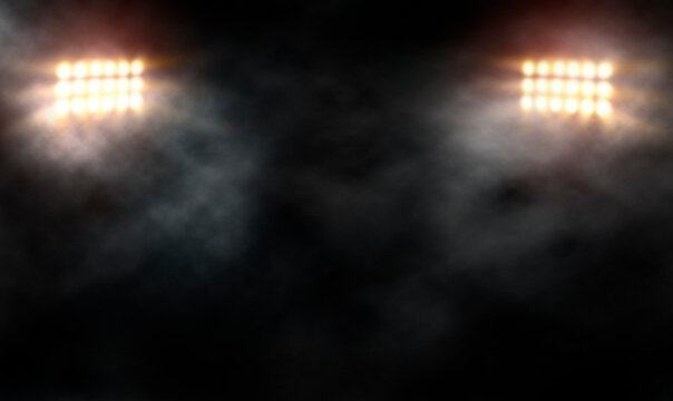 Bright stadium arena lights and smoke