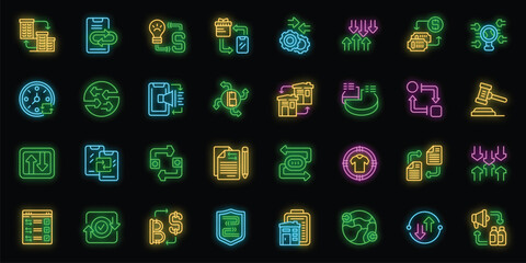 Barter icons set outline vector. Agriculture change. Meeting trade neon color on black © ylivdesign