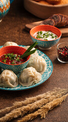 Portion of steamed tatar oriental manti dumplings