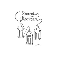 One continuous line drawing of lantern for symbol ramadan kareem.  ramadan design concept with simple linear style. islamic design concept.