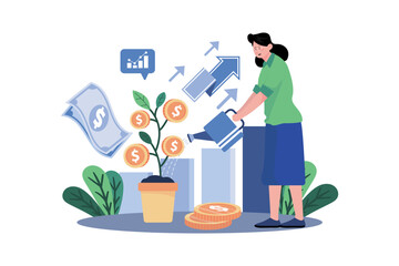 Woman watering a money tree
