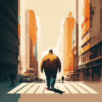 Obese Person Walking On The Street Made By Generative AI