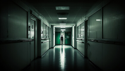 Hospital, The Long Night, The flickering fluorescent lights create an eerie and ominous atmosphere Generative AI
