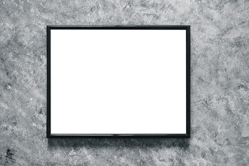 black rectangular picture frame mock-up with copy space for yout text or image on top of hand painted grey background