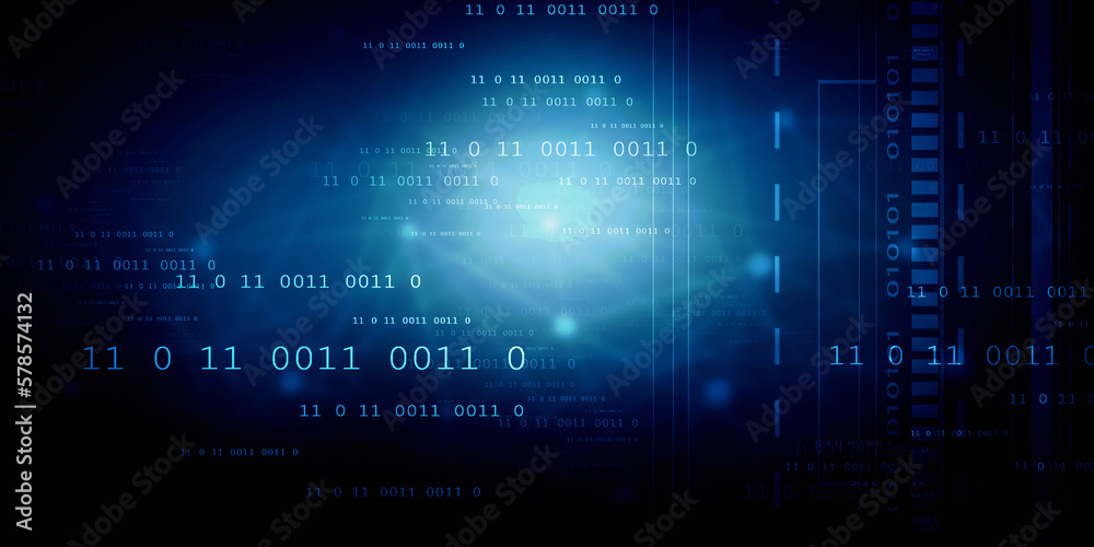Poster 2d illustration abstract digital binary data on computer screen