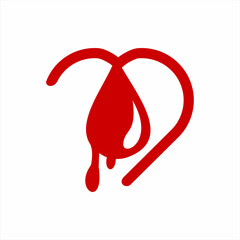 Blood drop illustration logo design with heart symbol. Blood donation love concept. Can be used for poster element, banner on blood donation anniversary.