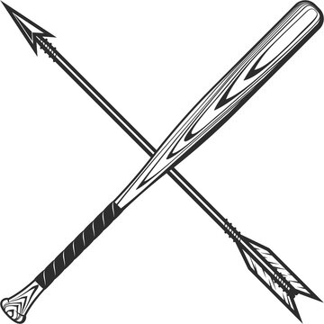 Arrow with arrowhead with baseball bat club emblem design elements template in vintage monochrome style isolated illustration