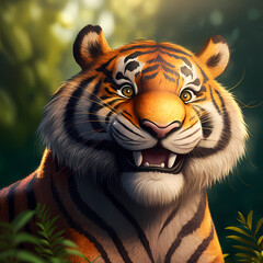 Fototapeta na wymiar Tiger Funny Very happy at Forest. Generative AI
