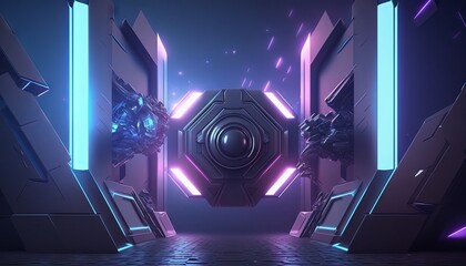 3d illustration of blue and purple futuristic sci-fi techno lights-cool background. Generative ai