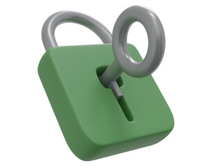3D rendering green padlock isolated