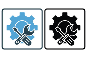 Gear icon illustration with screwdriver and wrench. icon related to tool. Solid icon style. Simple vector design editable