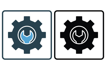 Gear icon illustration with wrench. icon related to tool. Solid icon style. Simple vector design editable
