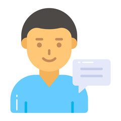 Male avatar with chat bubble denotin concept of customer review icon