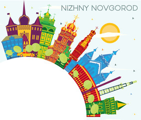 Nizhny Novgorod Russia City Skyline with Color Buildings, Blue Sky and Copy Space. Nizhny Novgorod Cityscape with Landmarks.