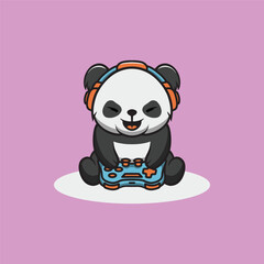 Cute panda playing game cartoon illustration