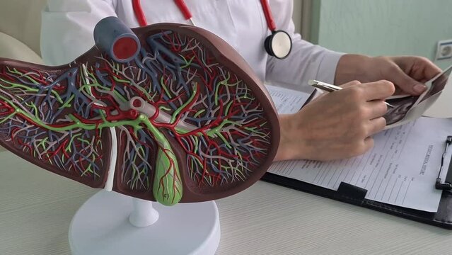 Ultrasound diagnosis of stomach and liver on abdominal cavity of in clinic. Ultrasound of liver and gallbladder cirrhosis of the liver symptoms and treatment