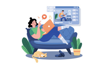 Woman watching video on laptop