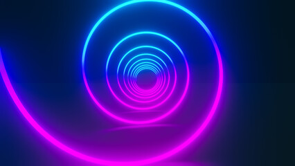 3d rendering, abstract background of colorful neon wavy line glowing in the dark. Modern simple wallpaper