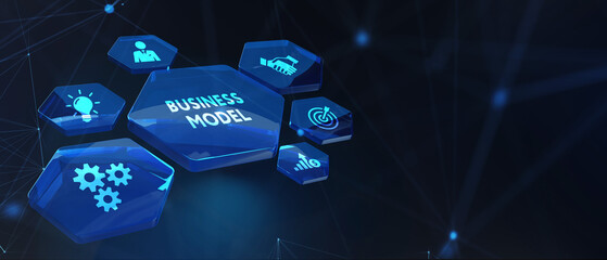 Business, Technology, Internet and network concept. Shows the inscription: BUSINESS MODEL. 3d illustration - obrazy, fototapety, plakaty