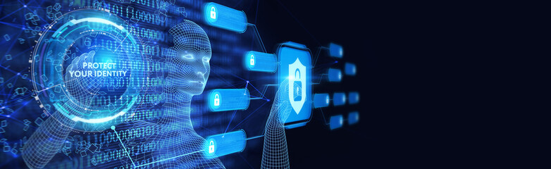 Cyber security data protection business technology privacy concept. Protect your identity on the virtual display. 3d illustration