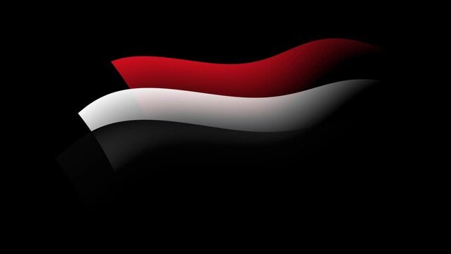 Yemen flag animated stylized watercolor. Waving yemeni flag color stripes. State patriotic banner of yemen. Transparent. Design element, seamless loop