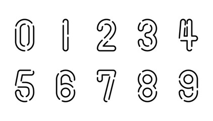 隙間のある線画の数字セット。シンプルでオシャレなモノクロデザイン。