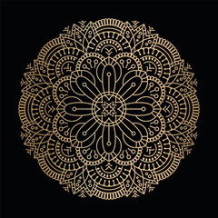 Ornamental gold mandala on black background. Round Ornament Pattern. Indian. Arabic, Islam ornament, Buddhism culture symbol