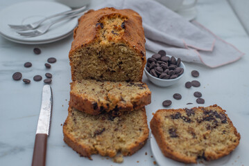 chocolate pound cake on a table
