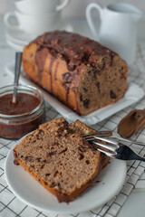 chocolate pound cake on a table