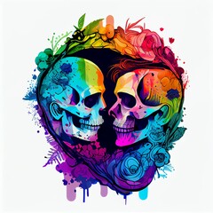 An illustration of a colorful rainbow skull on a white background. Generative AI, Generative, AI