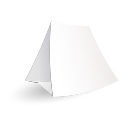 An empty paper template of a tabletop tent for presentation. 3D vector illustration.