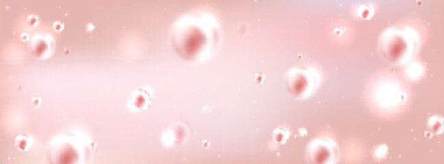 Realistic pink gel texture with air bubbles inside. Vector illustration of liquid substance with oil blobs, cosmetic product, collagen, hyaluron beauty care cosmetic product. Molecure structure