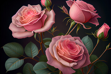 Background image of pink roses. Generative Ai