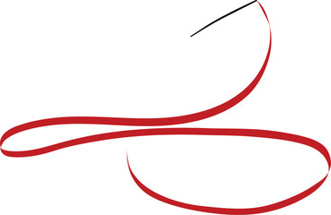 rhythmic gymnastics red ribbon outline on white background, vector illustration - obrazy, fototapety, plakaty