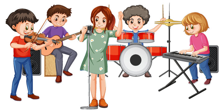 Music band performance cartoon character