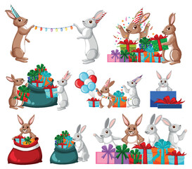 Cute rabbit cartoon character collection
