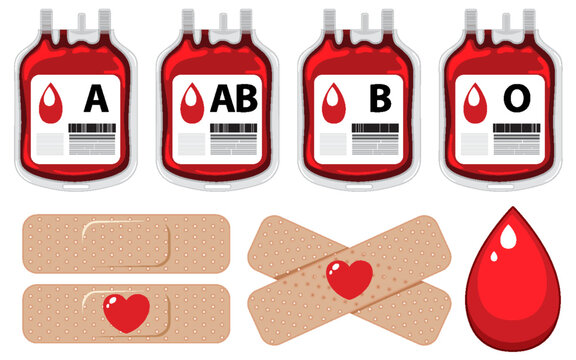 Set of all blood type and plaster bandage