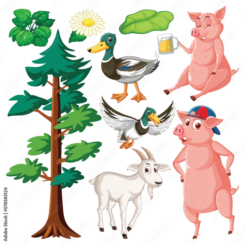 Wall mural set of mix animal farm character